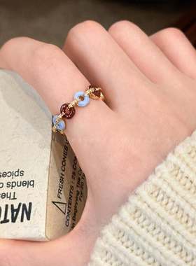 法式轻奢复古滴釉圆环开口女戒