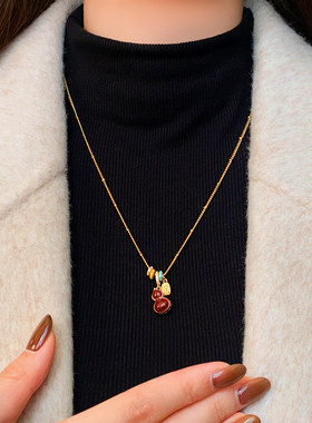 红色双面贝壳葫芦招财毛衣项链女