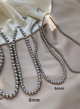 日韩多麻灰珍珠项链女精致