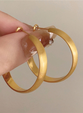银光金辉_法式复古简约拉丝素圈耳环高级感设计感百搭方圆脸耳圈