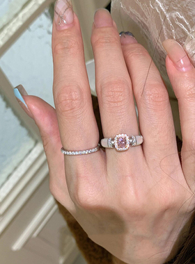 中古轻奢锆锆方糖开口戒指女