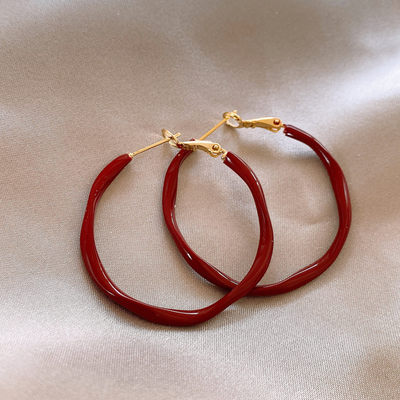 复古红色圈圈耳环新年高级轻奢