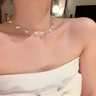 韩系双层珠珠满天星项链高级轻奢小众时尚感洋气颈链锁骨链choker