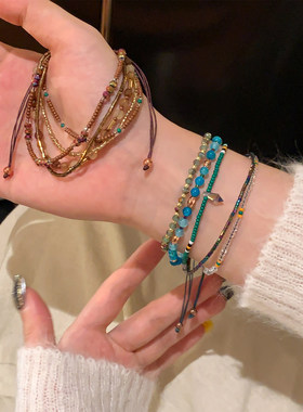 复古美拉德轻奢叠戴串珠手链