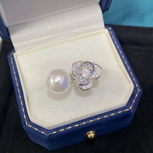 2026年新款锆锆花朵珠珠戒指女银色小众高级气质食指戒