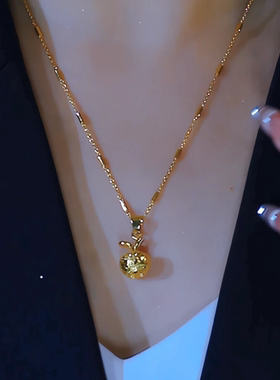 平平安安_金色苹果吊坠项链女
