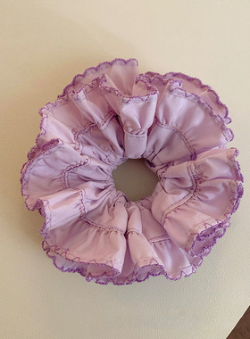 紫色甜美双层花边大肠发圈少女韩系扎头发丸子头皮筋发绳头绳头花