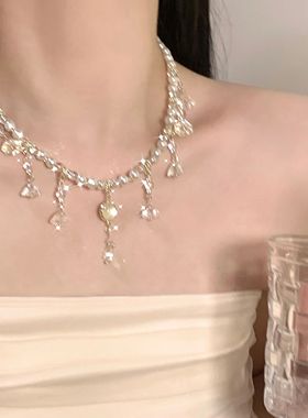 日韩珍珠串珠流苏项链女新款