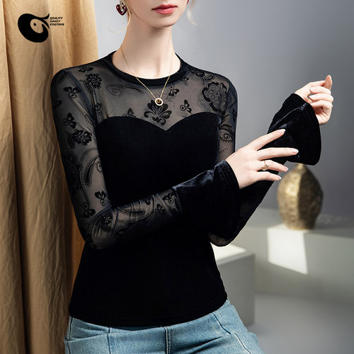 丝绒提花摩登舞练功上衣女