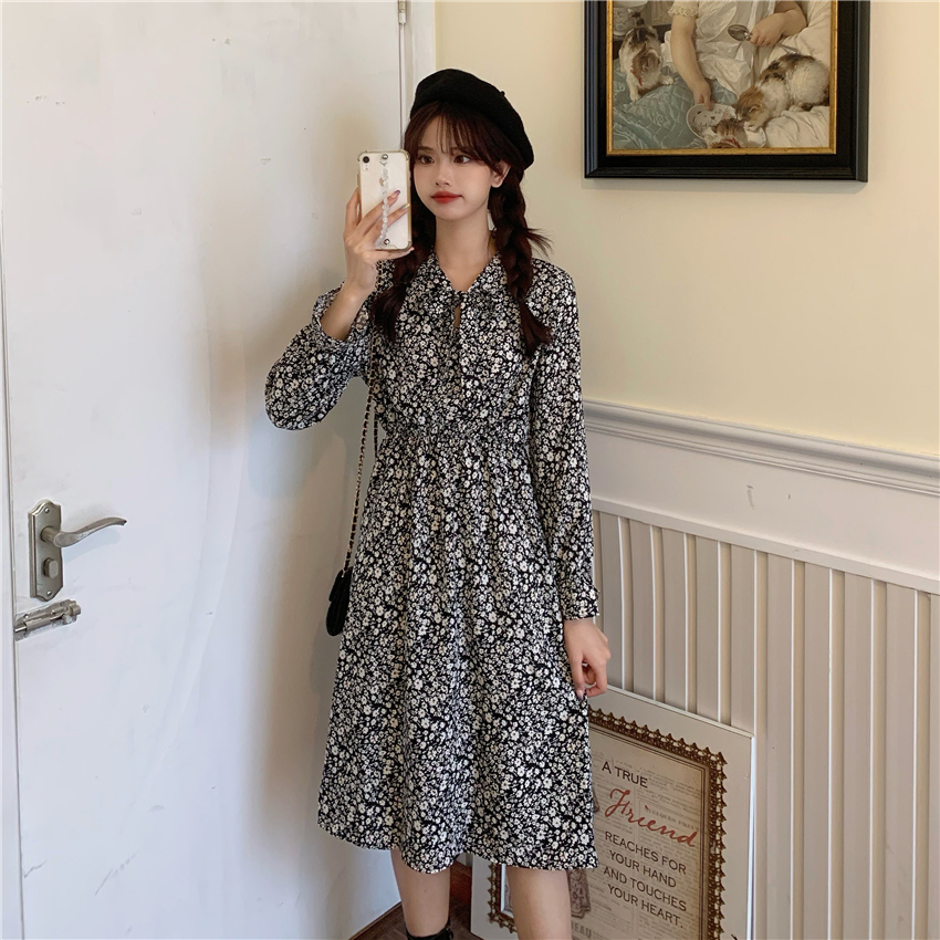 Korean version of new small Flower Chiffon Dress in autumn 2020