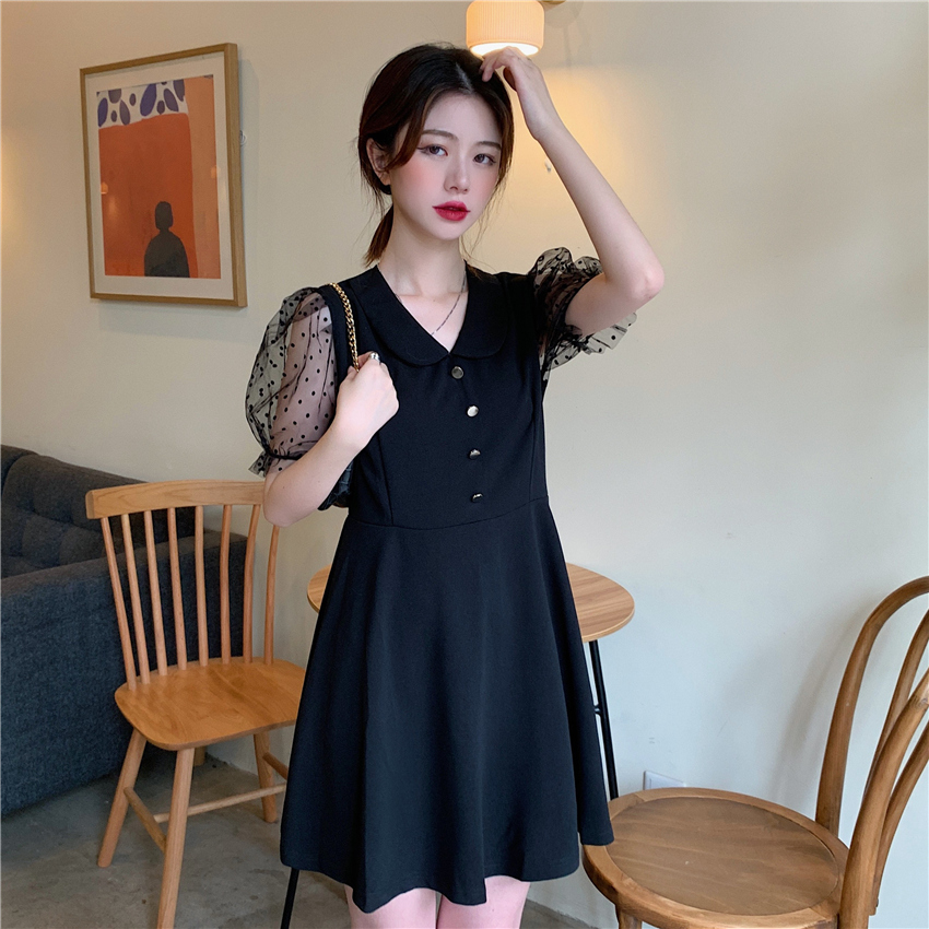 Korean version of summer French first love slim little black baby collar dress children