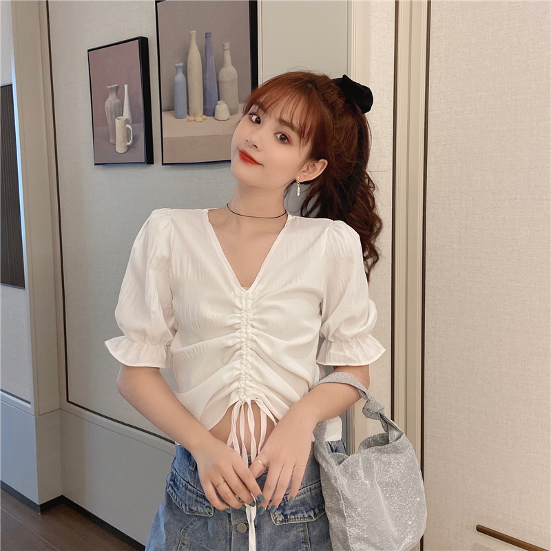 V-neck drawstring Chiffon short sleeve 8 colors