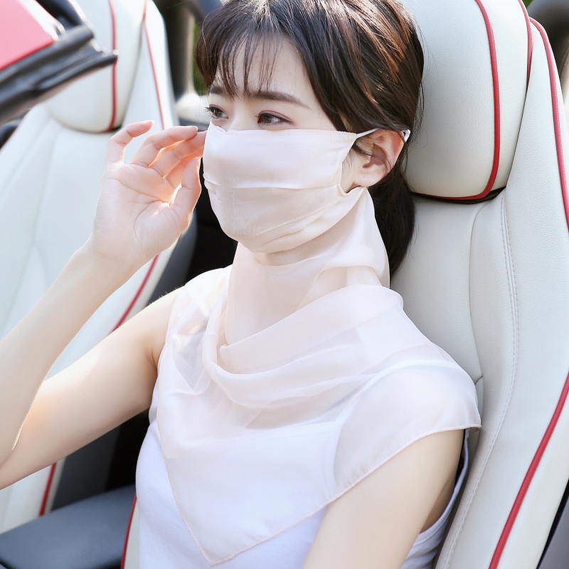 100%桑蚕丝真丝口罩护颈透气薄款夏季防晒面纱女户外遮脸遮阳面罩