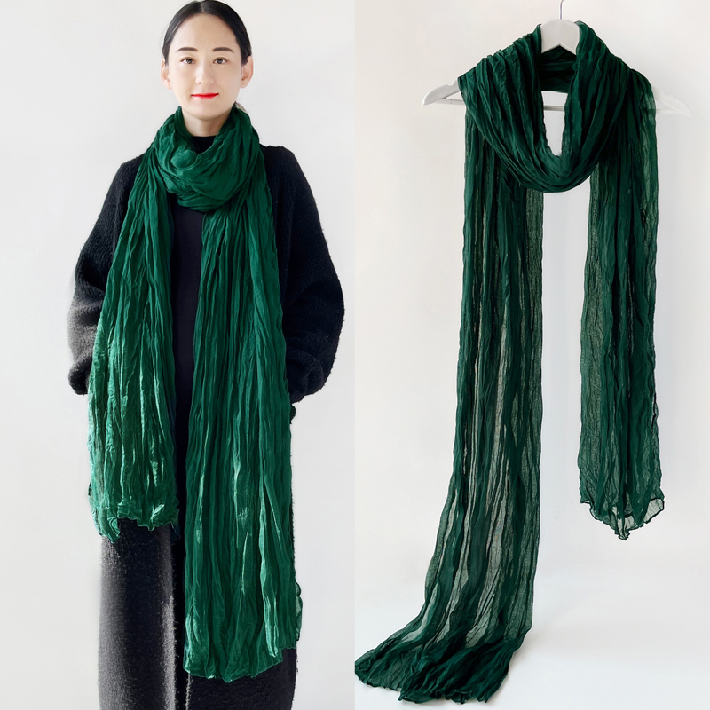 秋冬纯色复古爆款围巾褶皱薄款春秋文艺百搭披肩护颈保暖丝巾围脖