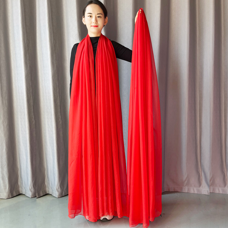女士红色丝巾春秋季围巾女红沙巾广场舞蹈纱巾长款披肩防晒沙滩巾
