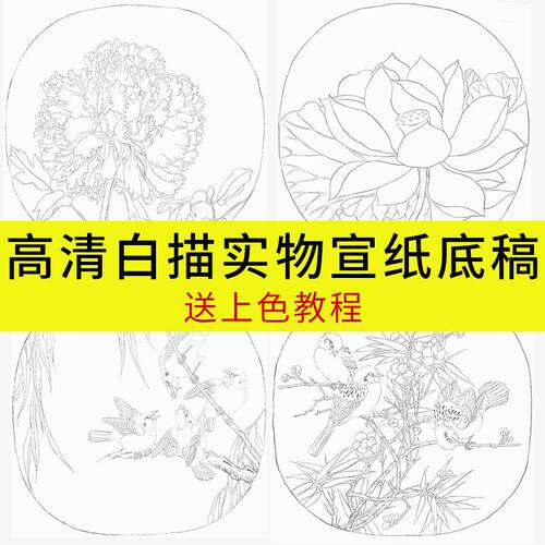 工笔画临摹底稿可直接涂色熟宣纸