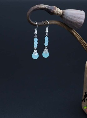 蓝色玉珠古风旗袍汉服同款耳环