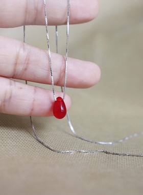 鱼眼泪s925纯银颈链琉璃红色