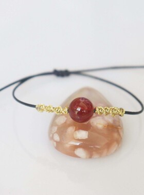 网红红豆手链红玛瑙金线周家同款手绳本命年路路通编织简约项链