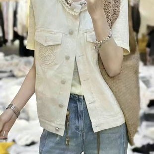 七七新中式时髦洋气百搭宽松复古做旧马甲(不含下装+内搭)CS-036