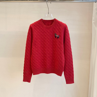 R9092 含100绵羊毛 七七围感生肖新年限定款 红色圆领羊毛针织衫