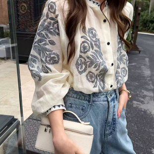 七七店26年夏上新重工刺绣亚麻小衫 七L345