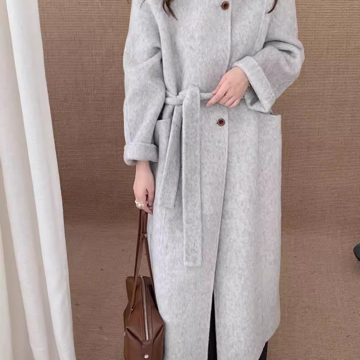 七七中长款休闲羊毛呢羊毛外套(配腰带)(含70羊毛)2509175844H