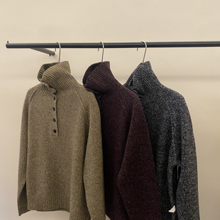 M39 七七设计毛花纱翻领高领半开扣毛衣毛衣 含100羊毛