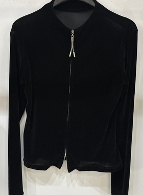 七七早春百搭丝绒长袖外套女修身显瘦双拉链开衫上衣小衫10665