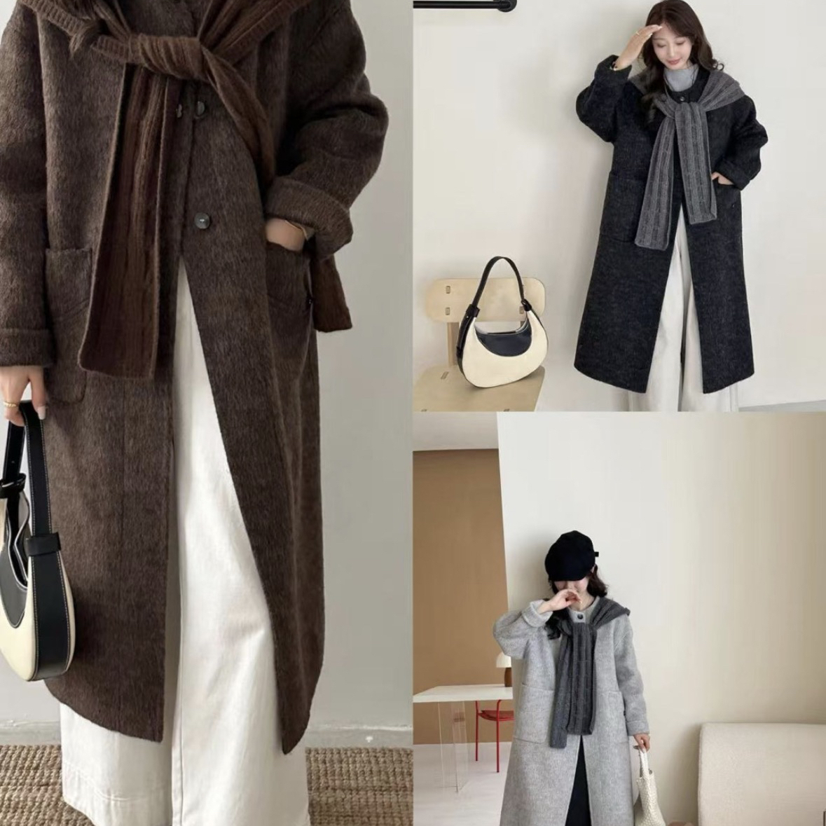 七七感宽松时尚气质款百搭羊毛外套(配披肩)（含100羊毛）YS3-973