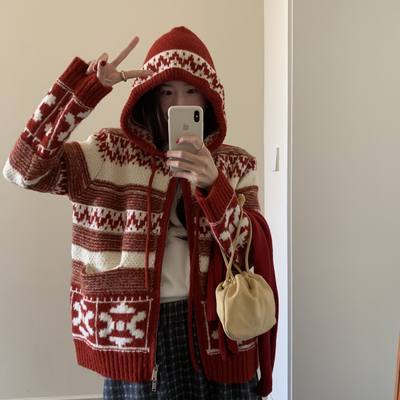 七七设计尔岛连帽厚实宽松慵懒潮流时髦宽松百搭保暖毛衣A2075