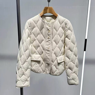 七七店气质百搭圆领菱格白鸭绒短款羽绒服保暖羽绒服外套Q24-03