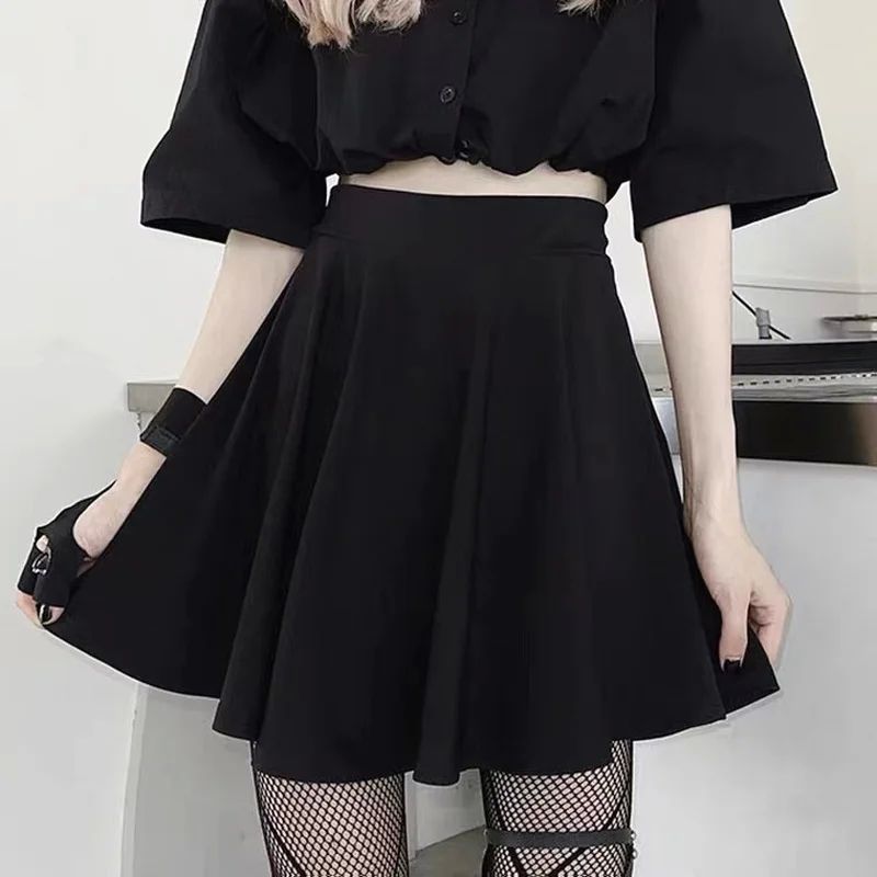 HOUZHOU Black Mini Skirt Gothic Women Fairy Grunge High Wais