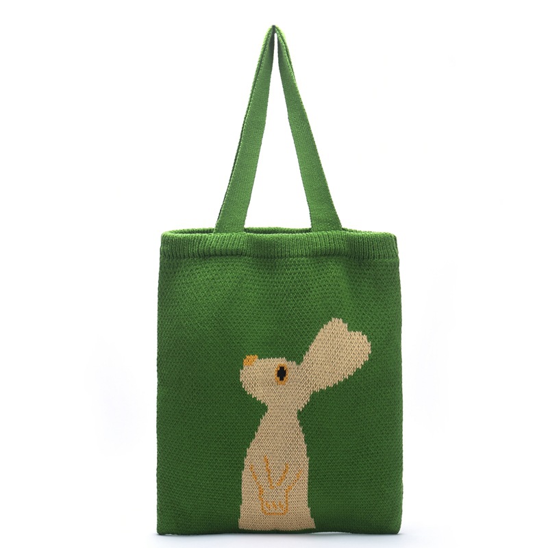 lazy wind bag female green standing rabbit jacquard knit bag