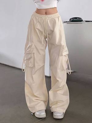 Women Harajuku Korean Fashion Kpop Beige Cargo Pants Y2K Vin