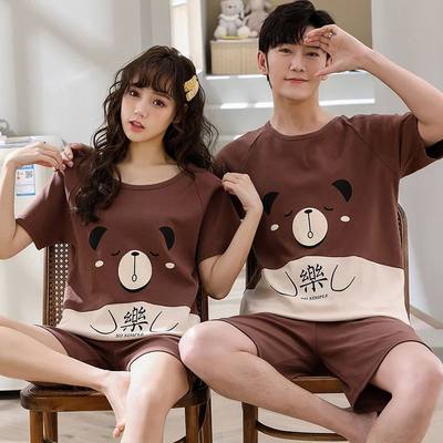 Summer Couples Cotton Pajamas Sets Women Men Short Sleeve Sh