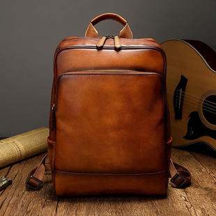 Genuine First Backpack Retro Men Layer Handmade Leat Leather