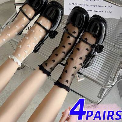 French Lace Socks Women Sexy Ruffled Love Heart Pattern Tran