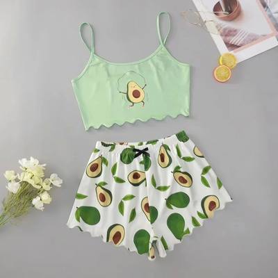 New Style Summer Women Pajamas Set Avocado Print Camisole Wi