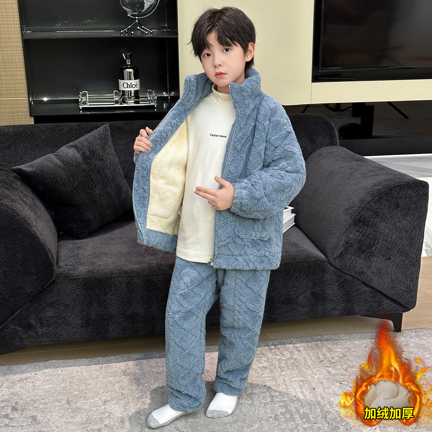 儿童珊瑚绒睡衣套装法兰绒家居服