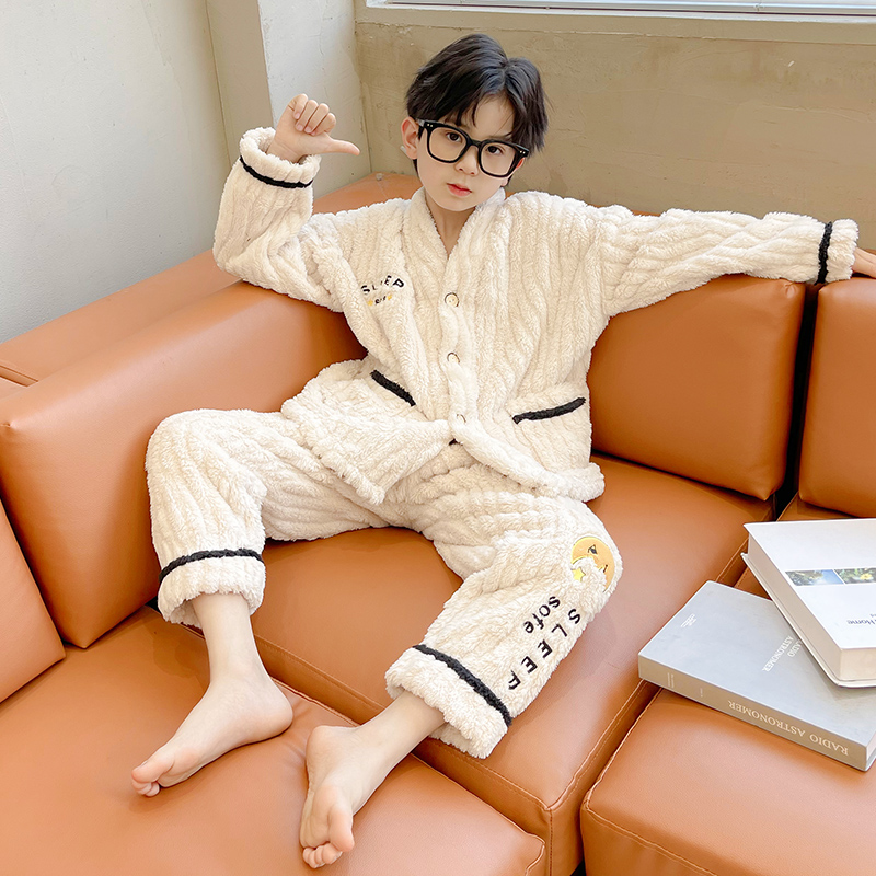 儿童秋冬法兰绒睡衣男童家居服