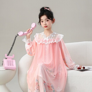 女童春秋公主风蕾丝连衣裙中大儿童2026年春季女孩超仙甜美家居裙