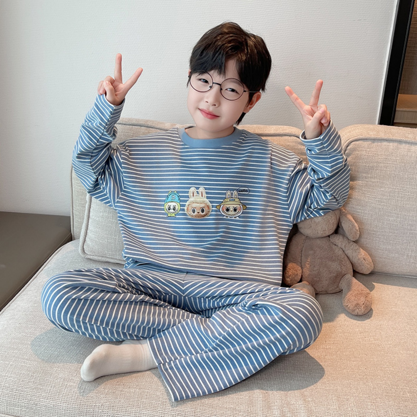 男童春秋款睡衣德绒家居服两件套