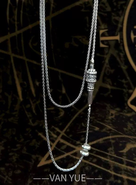 S925纯银六字真言项链吊坠复古百搭可拧开天珠链毛衣链轻奢高级感