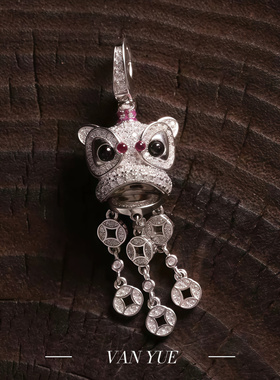 S925银满钻醒狮铜钱流苏项链国潮复古吊坠项链小众设计感饰品女