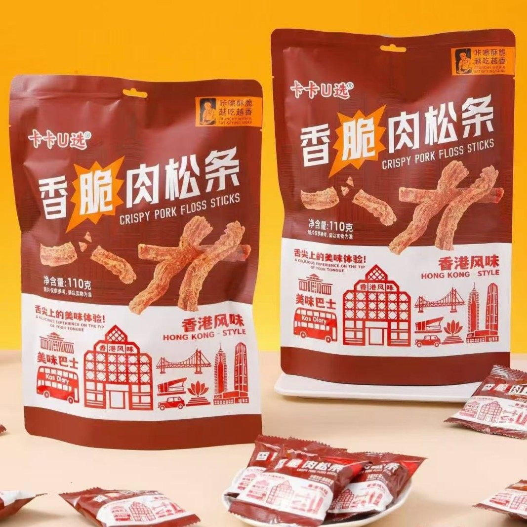 卡卡U选香脆肉松条110g大包非油炸肉丝网红休闲零食下午茶小吃