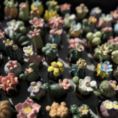 景德镇陶瓷多肉仿真仙人掌手捏压盆石摆件迷你装 饰文创工艺品