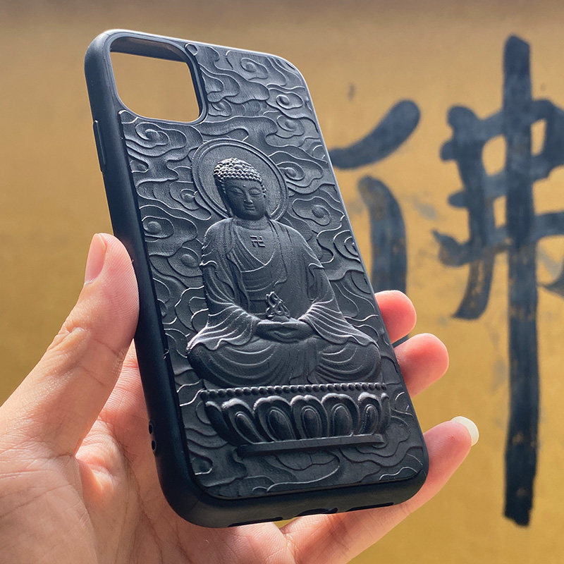 生肖黑檀木雕刻守护神机壳