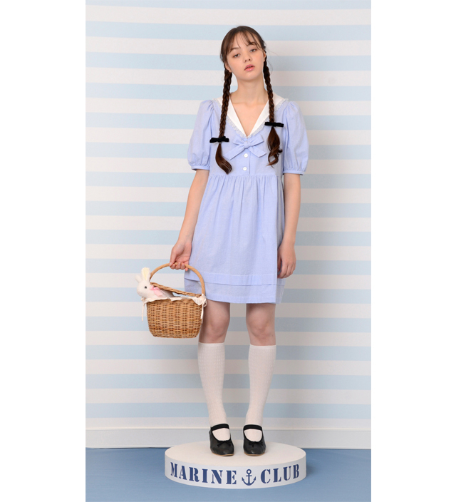 ZP出售日本人气品牌Katie BABY-SITS小清新格子蝴蝶结连衣裙