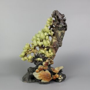玉兰花竹叶青田石雕刻摆件小鸟圆精美纯手工艺术产地直销掌柜推荐
